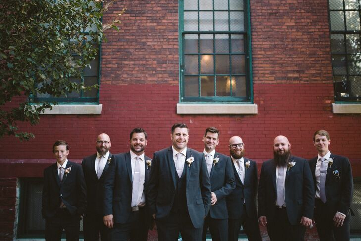 Groomsmen Line Up on the Streets of Downtown Philadelphia