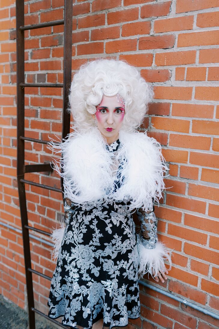 Wedding Officiant Dressed as Effie Trinket From "The Hunger Games"