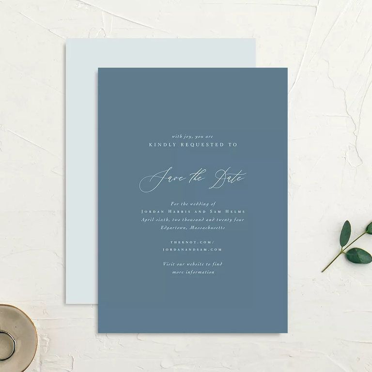 Gorgeous and romantic save-the-date cards in a deep blue