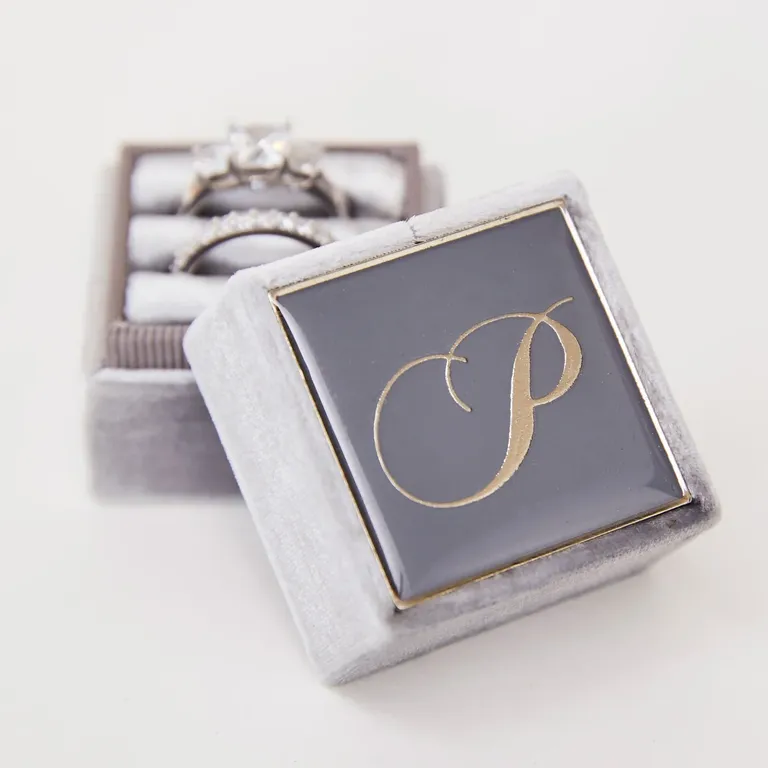 Velvet ring bearer box with initial 