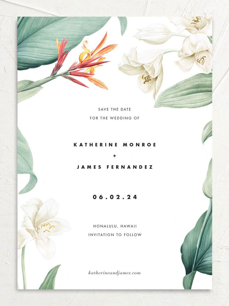 tropical destination wedding save the date