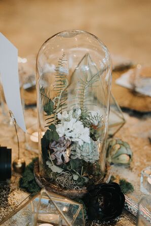 Greenery Under Glass Cloche at Wedding Reception