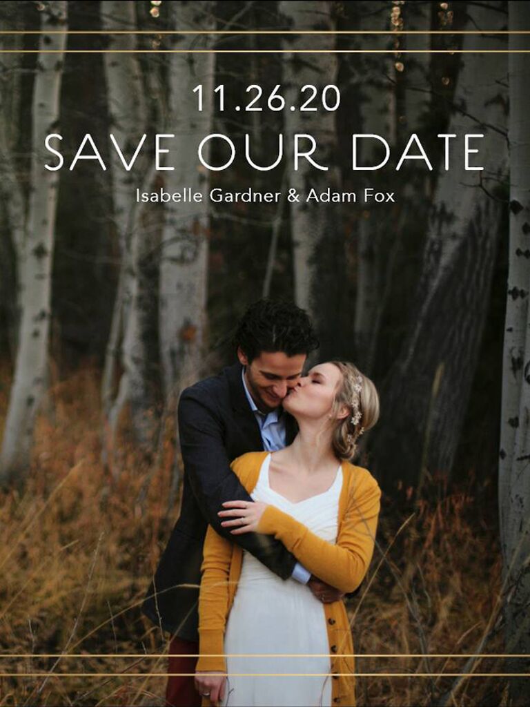 paper source duo border simple square save the date card with photo and foil