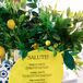 Lemon-Shaped Bar Menu With Italian Drinks in Yellow and Blue at Rehearsal Dinner