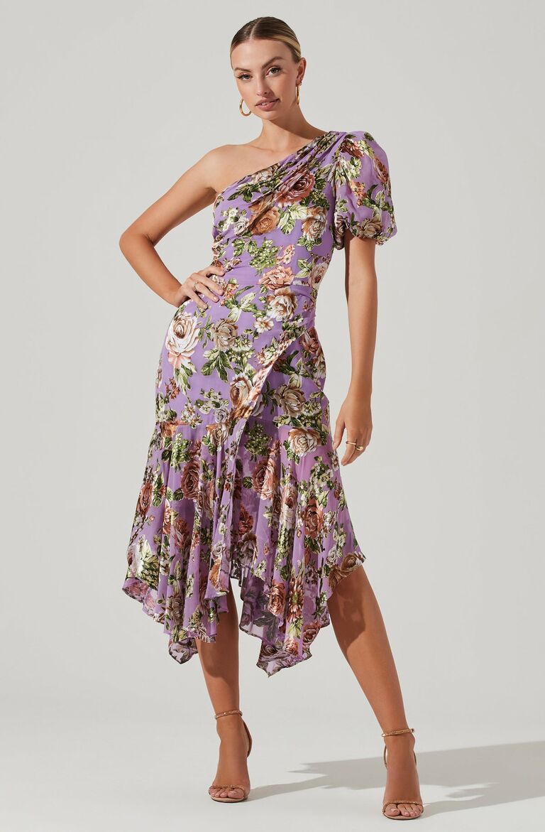 One shoulder wedding guest cocktail dress from ASTR The Label