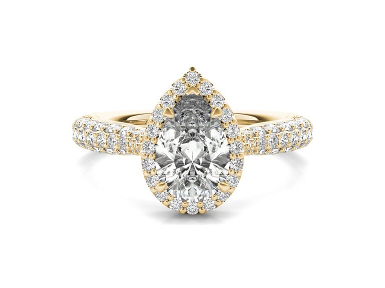 Ritani three-row pave diamond halo engagement ring in 18K Yellow Gold