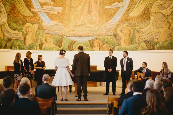 "The ceremony was intimate and very personal," Louise says. "Two friends sang and played guitar, and the wedding officiant had made a ceremony just for us with personal anecdotes and poems. It was a very special moment to share with family and friends!"