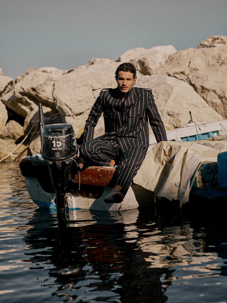 Pinstriped 70s-inspired suit by Giuliva Heritage. 