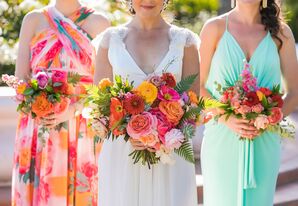 Colorful Dahlia, Garden Rose and Fern Bouquets