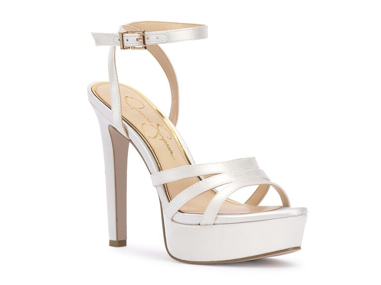 Jessica Simpson white strappy platform bridal sandal for weddings
