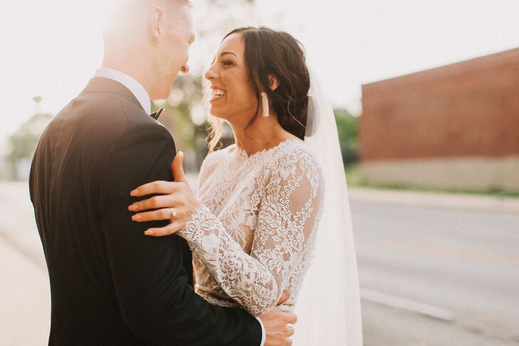 Vintage treasures, hand-tied florals and a one-of-a-kind venue lent Aubree Dipman and Nick Kirkes’s spring wedding in Indianapolis an industrial-boho 