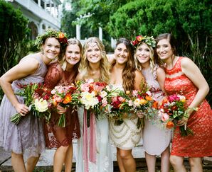 Bohemian Bridesmaid Dresses and Organic Bouquets