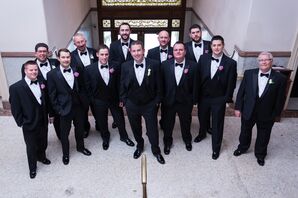 Groom and Groomsmen in Black Tuxedos