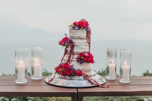 Rustic Naked Cake with Colorful Cake Flowers
