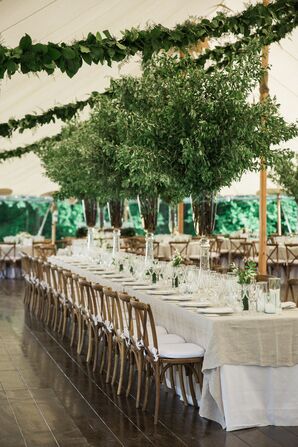 Lemon Leaf and Plumosa Garlands Hung Above the Head Table