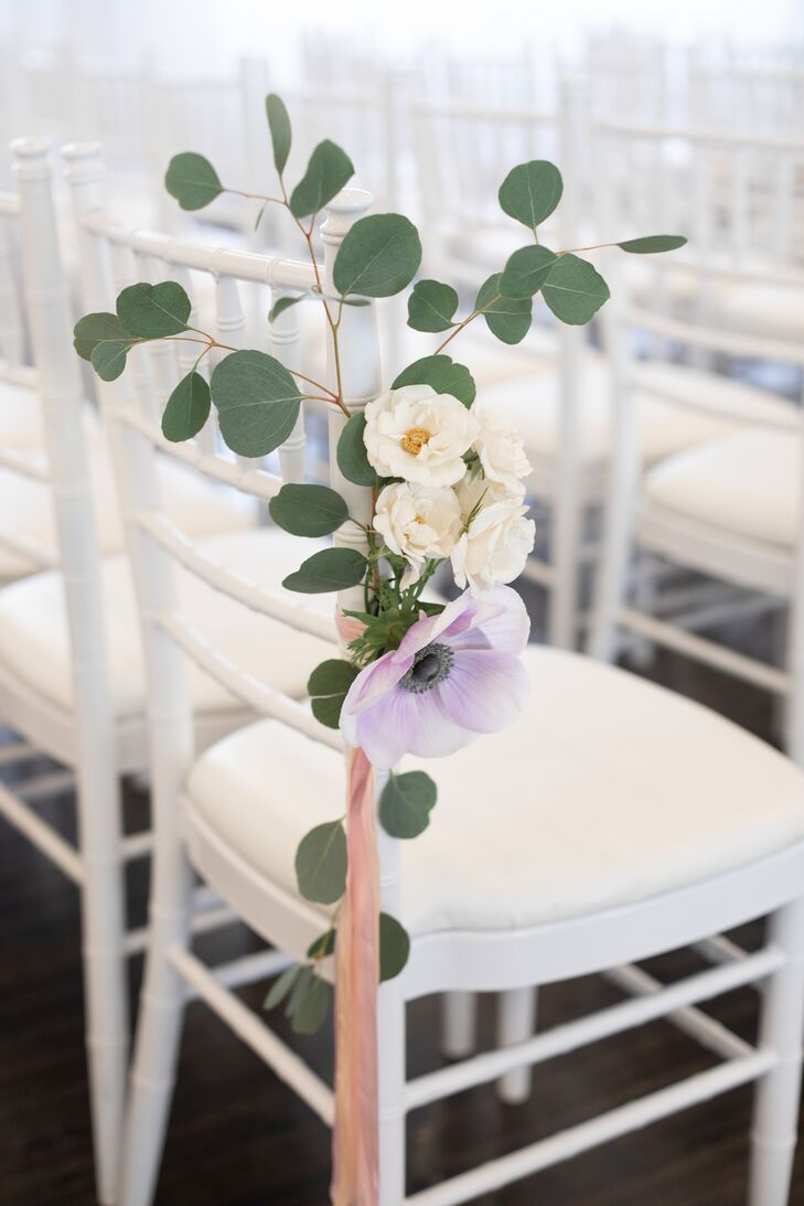 Aisle Markers with Sand-Dollar Eucalyptus and Anemones