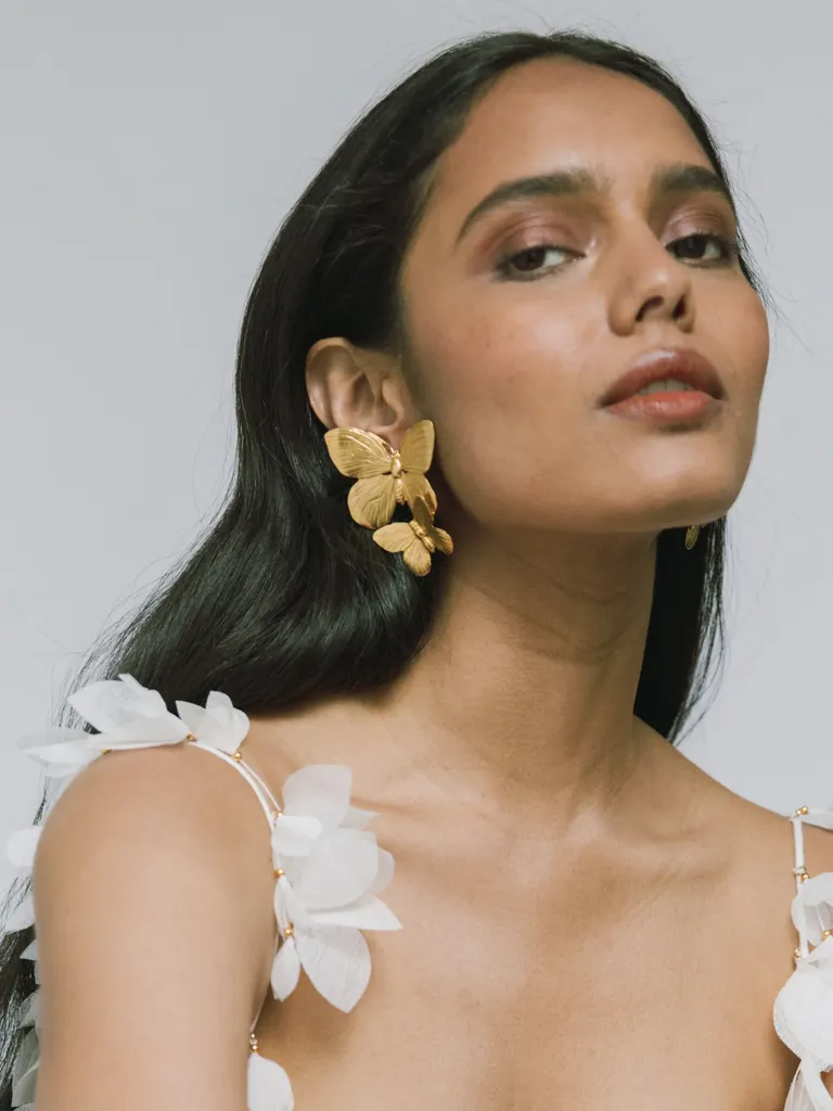 Oversized gold butterfly bridal earrings