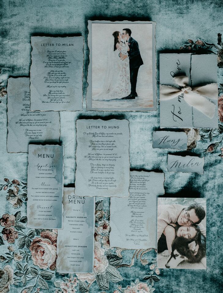Wedding Vows Printed on Blue Stationery