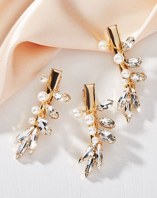 AW Bridal AW BRIDAL Wedding Hair Clip Rhinestone Bridal Hair Pieces Hair Combs for Women Pearl Wedding Hair Barrettes Wedding Hair Accessories for Brides 3pcs (Gold) Gold Pins, Combs + Clip - 6
