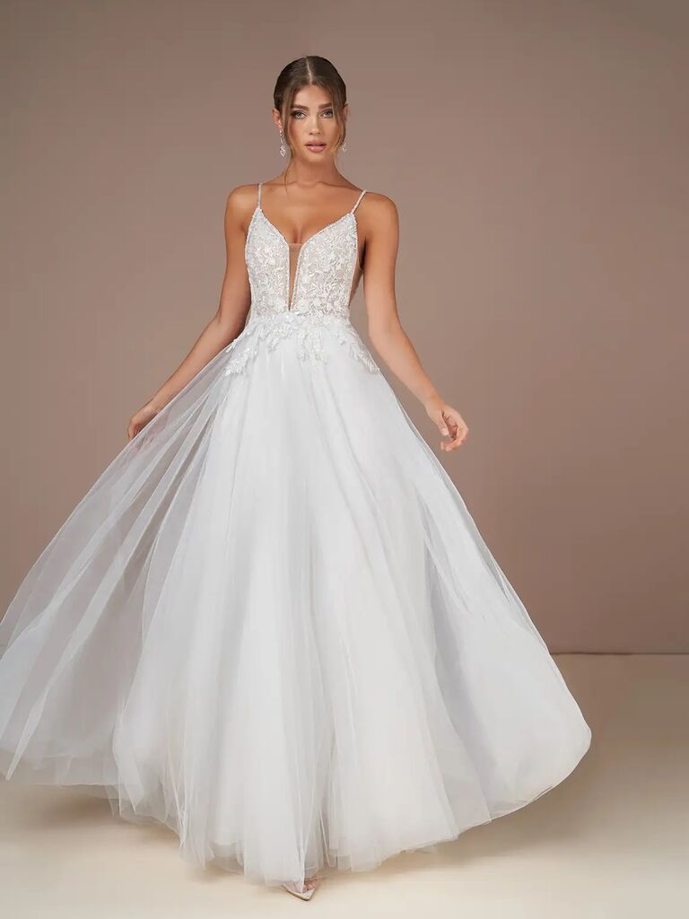 Sparkly petite wedding dress by Azazie. 