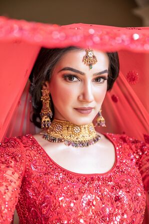 Bride Wearing Traditional Red Indian Bridal Veil