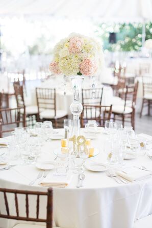 Ivory and Pink Centerpiece, Gold Table Number