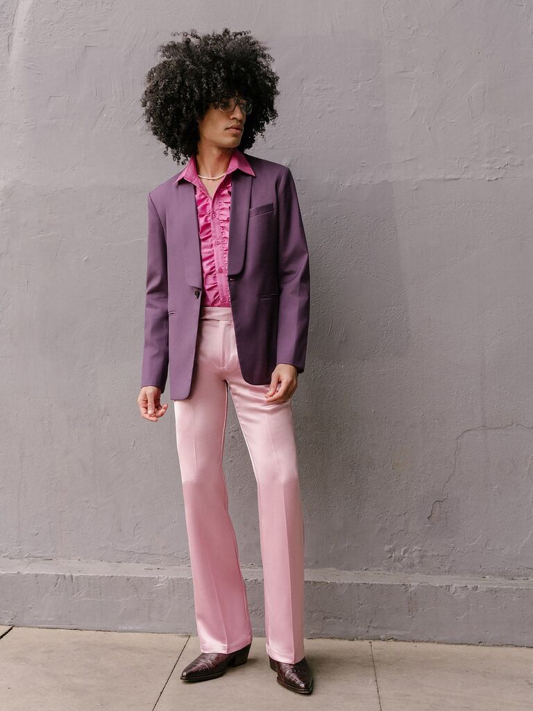 Pink and purple 70s-inspired suit by Phix.