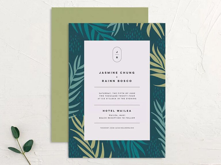 Green tropical wedding invite