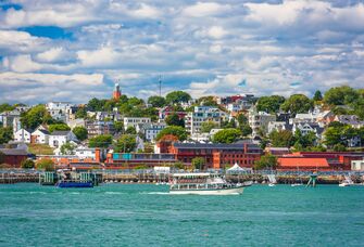 portland maine photo of town and the bay and ocean
