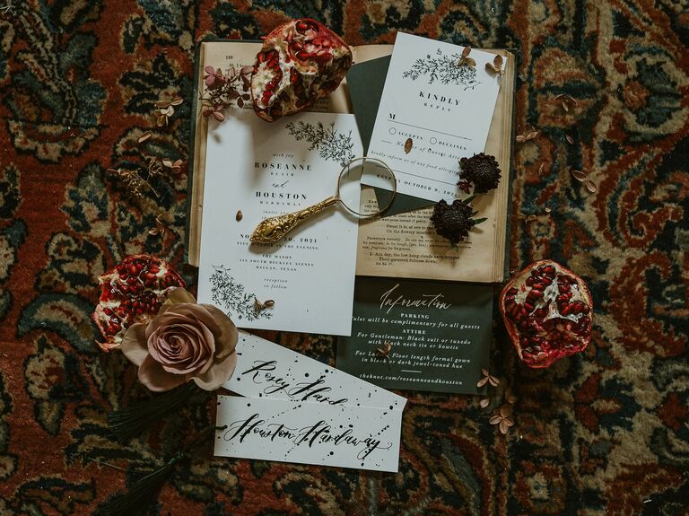 Dramatic moody wedding invitation suite