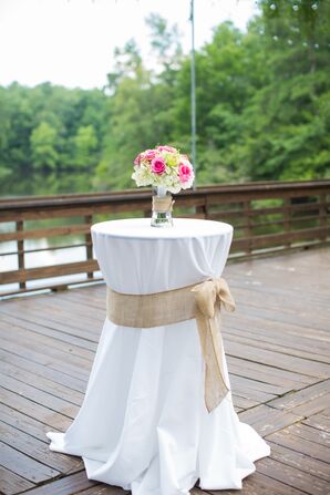 Burlap Ribbon Wrapped Cocktail Table