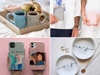 a collage of cute matching gifts for couples