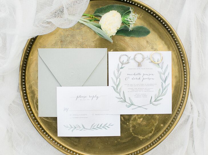 “I have always loved to paint watercolors, so I decided to do something custom for our stationery,” Michelle says. “I wanted the look to match the feel and theme of the wedding, so I opted to paint greenery. This is a true labor of love, and I am so happy I was able to add a special touch for all our guests.”
