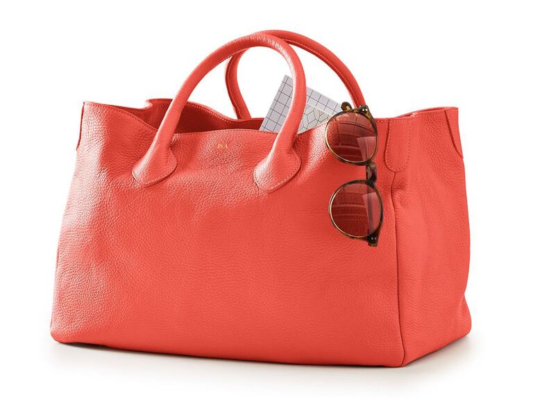 Coral-colored leather handbag 35th anniversary gift for wife