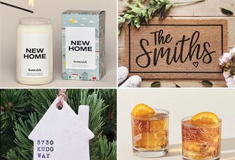 Collage of housewarming gifts for couples. 