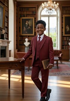 Little Tuxedos "Mason" Kids Burgundy Suit (5-Piece Set) Flower Girl Dress and Ring Bearer Outfit