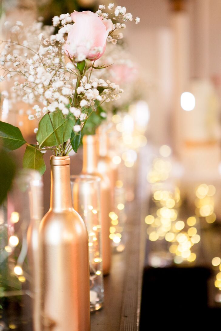 Hand-Painted Gold Wine Bottle Centerpieces