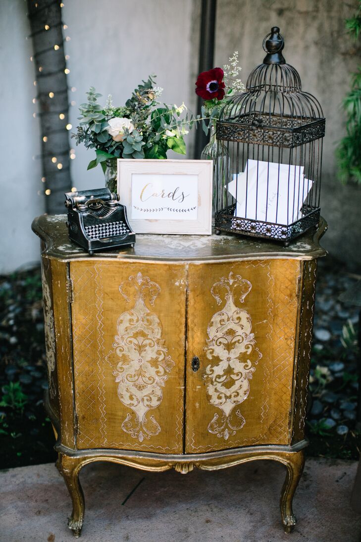 Emily and William put a personal touch on the reception space at Franciscan Gardens with hand-selected vintage furniture and accent pieces.