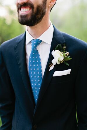 Printed Blue Tie and White Pocket Square