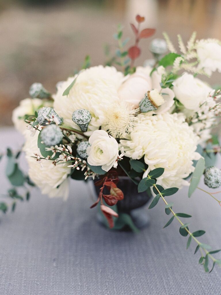 Wedding Centerpieces chrysanthemums and eucalyptus