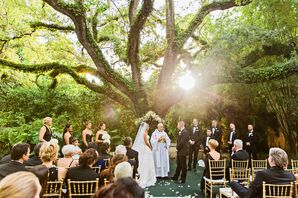 Elegant Outdoor Ceremony with Sprawling Tree Backdrop