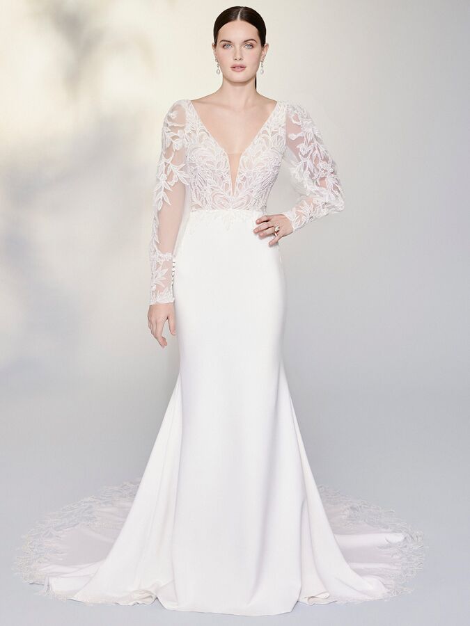 Justin Alexander Signature stretch crepe fit-and-flare wedding dress