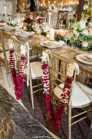 Gold Chiavari Sweetheart Chairs with Hindu Wedding Garland