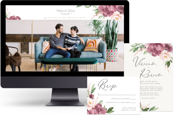 Purple Beloved Floral wedding website design with matching paper suite