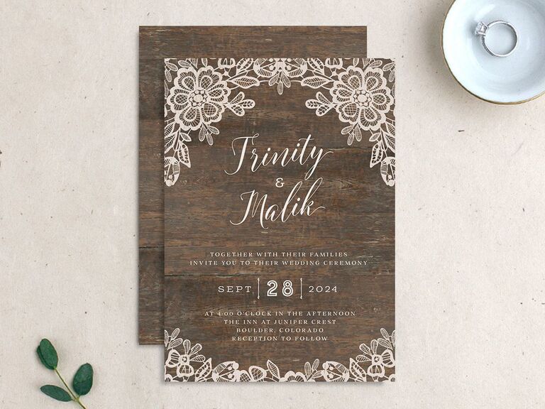 Rustic wedding invitation with lace