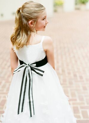 Black and White Stripe Ribbon-Accented Flower Girl Dress