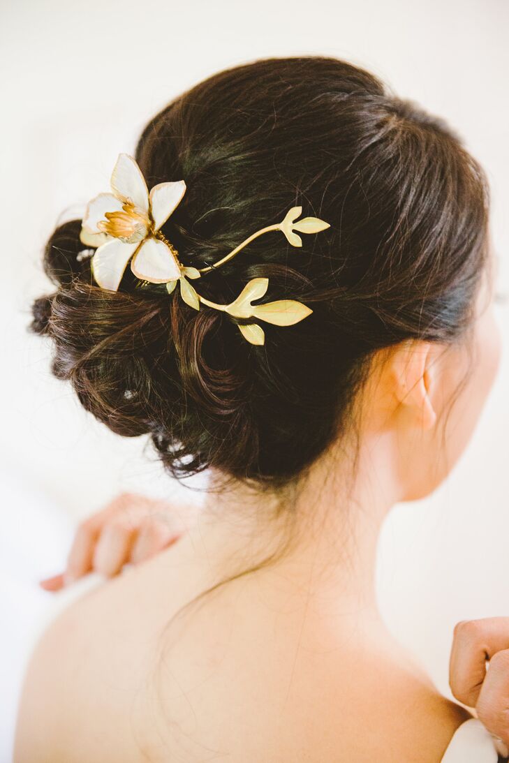 Classic Curled Updo with Floral Clip