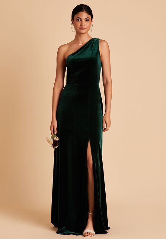 Birdy Grey Kira Dress in Velvet Emerald One Shoulder Bridesmaid Dress - 1