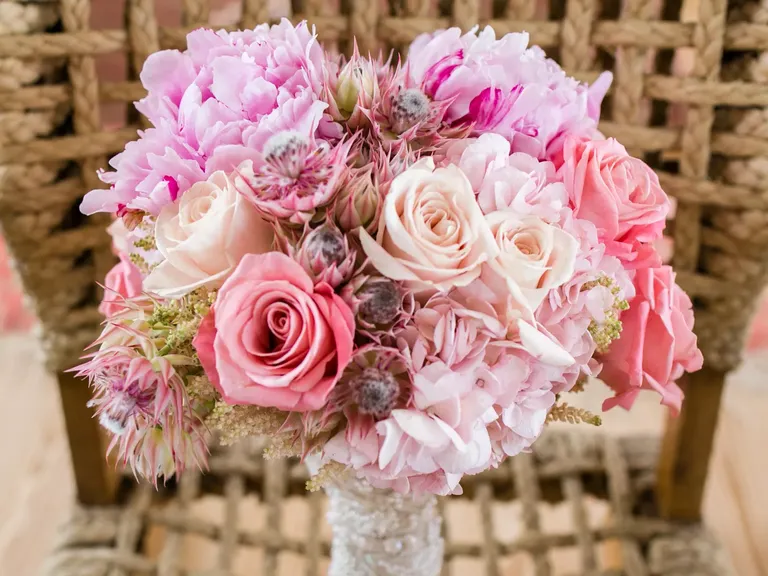 Pink Peony and Rose Wedding Bouquet