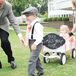 The ring bearer and flower girl processed together in a white wagon, complete with a sweet chalkboard sign.